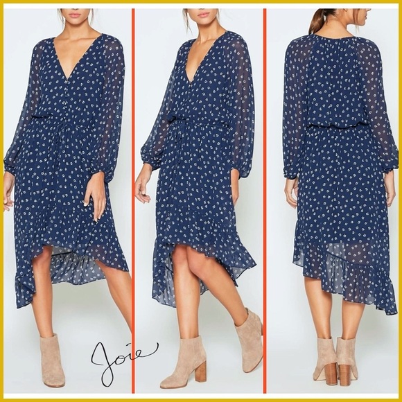 Joie Floral Silk Blue and White Asymmetrical Dress - Picture 10 of 12